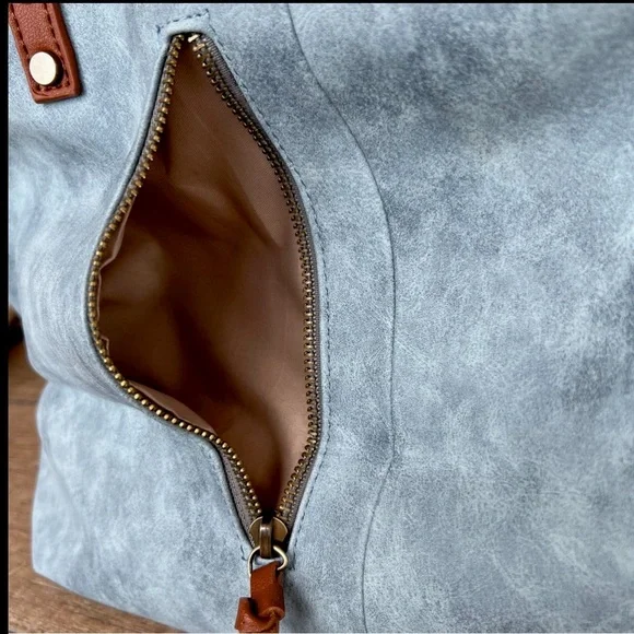 Blue Faux Leather Convertible HOBO Bag - Picture 12 of 14